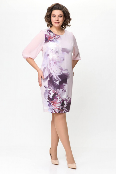 Нарядное приталенное платье из ткани и шифона с рукавом 3/4 Solomeya Lux 890 розовый - фото 4