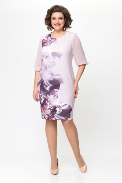 Нарядное приталенное платье из ткани и шифона с рукавом 3/4 Solomeya Lux 890 розовый - фото 1