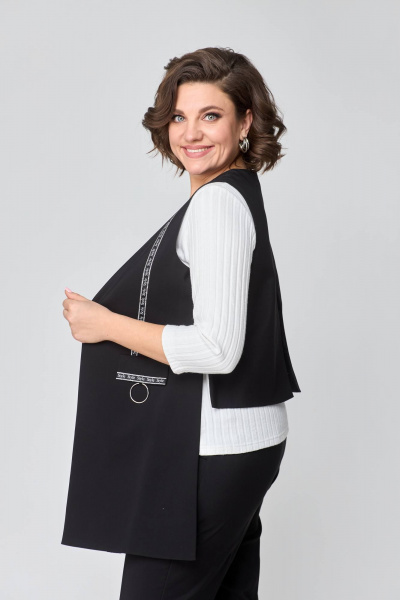 Костюм из текстиля с жилетом и зауженными брюками Solomeya Lux 508 черный - фото 9