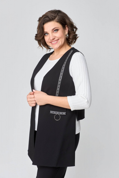 Костюм из текстиля с жилетом и зауженными брюками Solomeya Lux 508 черный - фото 8