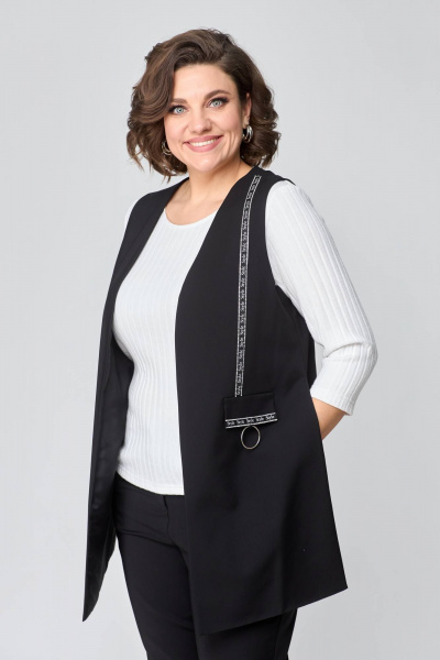 Костюм из текстиля с жилетом и зауженными брюками Solomeya Lux 508 черный - фото 7