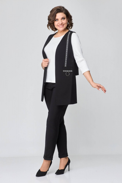 Костюм из текстиля с жилетом и зауженными брюками Solomeya Lux 508 черный - фото 5