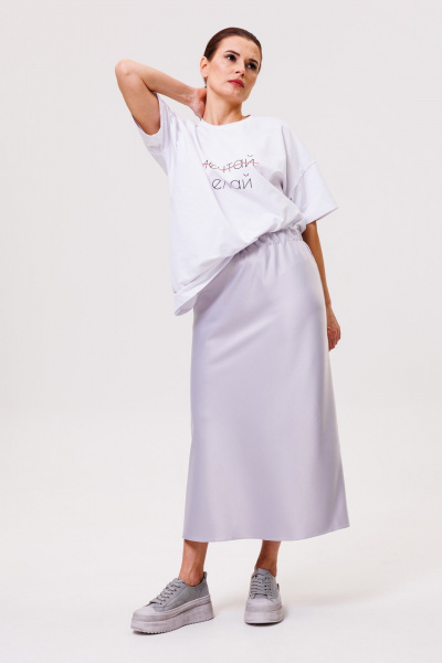 Трапециевидная юбка из плотного атласа с резинкой ANIDEN 122-1 серый - фото 2