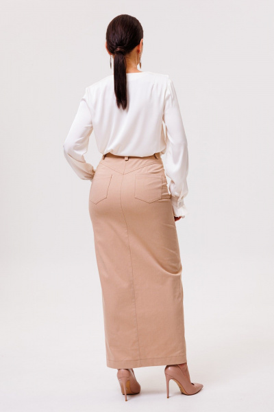Миди юбка с карманами и разрезом из текстиля ANIDEN 123-1 бежевый - фото 4