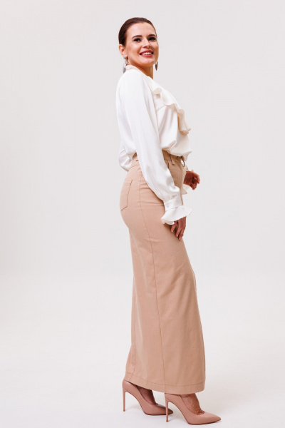 Миди юбка с карманами и разрезом из текстиля ANIDEN 123-1 бежевый - фото 3