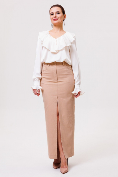 Миди юбка с карманами и разрезом из текстиля ANIDEN 123-1 бежевый - фото 1