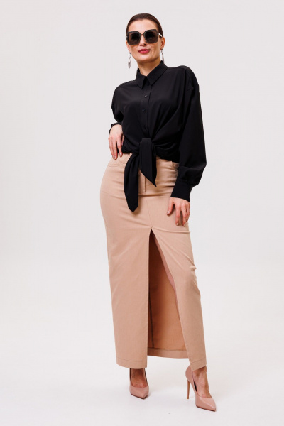 Миди юбка с карманами и разрезом из текстиля ANIDEN 123-1 бежевый - фото 2