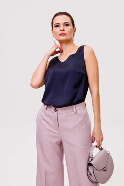 Полуприлегающий топ из тонкой ткани с V-образным вырезом ANIDEN 22-1 темно-синий - фото 2