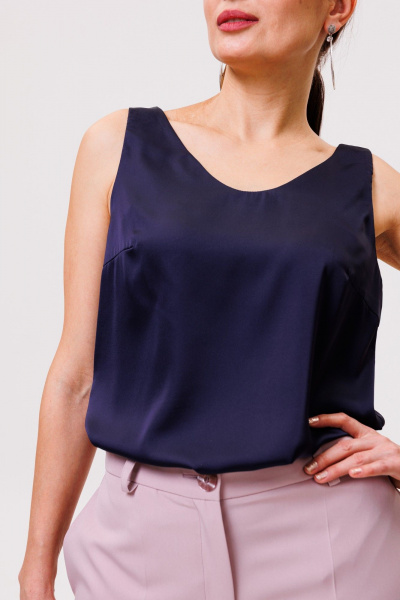 Полуприлегающий топ из тонкой ткани с V-образным вырезом ANIDEN 22-1 темно-синий - фото 4