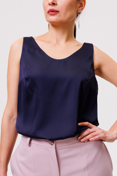 Полуприлегающий топ из тонкой ткани с V-образным вырезом ANIDEN 22-1 темно-синий - фото 3