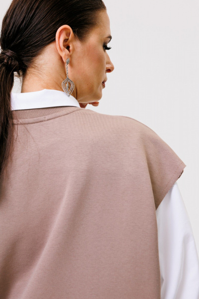 Жилет свободный из трикотажа с поясом ANIDEN 62-1 бежевый - фото 8