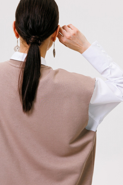 Жилет свободный из трикотажа с поясом ANIDEN 62-1 бежевый - фото 7