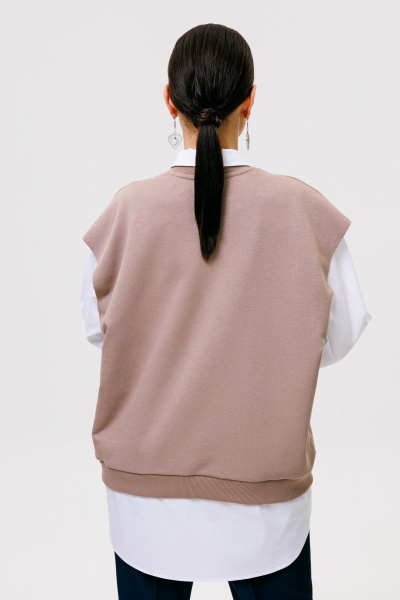 Жилет свободный из трикотажа с поясом ANIDEN 62-1 бежевый - фото 6