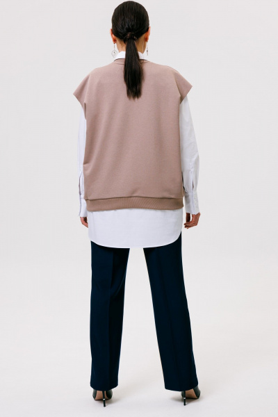 Жилет свободный из трикотажа с поясом ANIDEN 62-1 бежевый - фото 5