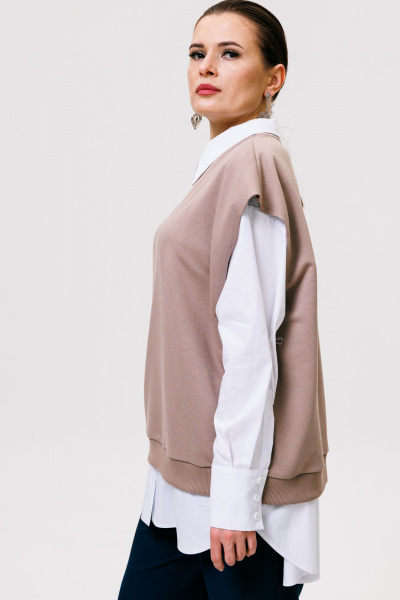 Жилет свободный из трикотажа с поясом ANIDEN 62-1 бежевый - фото 4