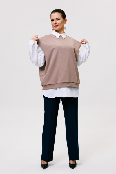 Жилет свободный из трикотажа с поясом ANIDEN 62-1 бежевый - фото 2