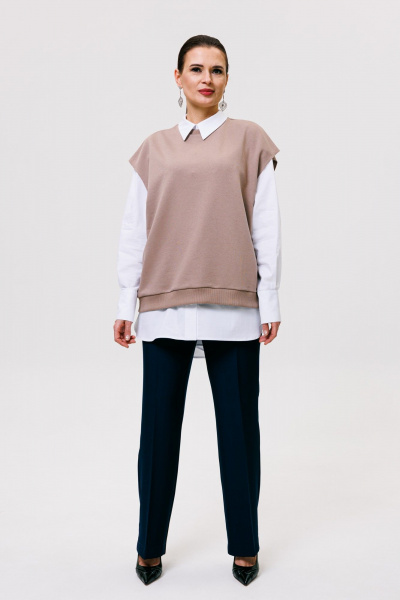 Жилет свободный из трикотажа с поясом ANIDEN 62-1 бежевый - фото 1