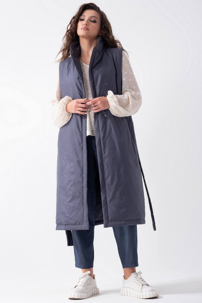 Длинный жилет на утеплителе с поясом из плащёвой ткани ArtMio С-176 - фото 5