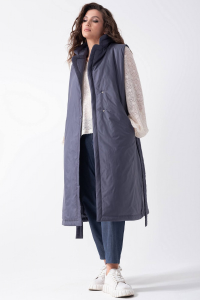 Длинный жилет на утеплителе с поясом из плащёвой ткани ArtMio С-176 - фото 4