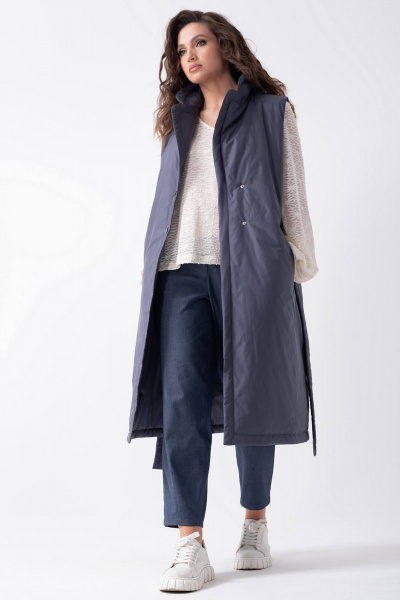 Длинный жилет на утеплителе с поясом из плащёвой ткани ArtMio С-176 - фото 1