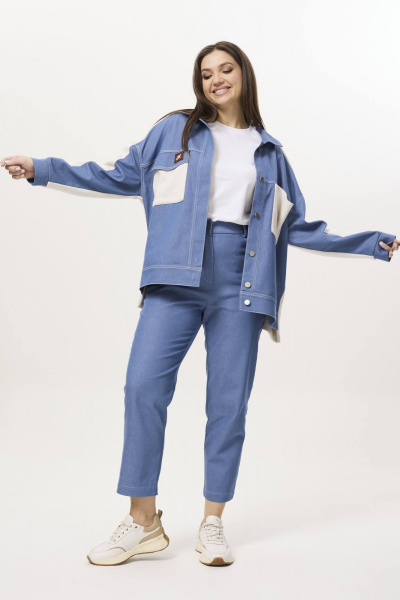 Брюки, жакет Ma Сherie 3044 голубой+молочный - фото 6