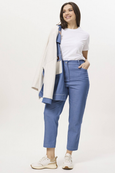 Брюки, жакет Ma Сherie 3044 голубой+молочный - фото 4