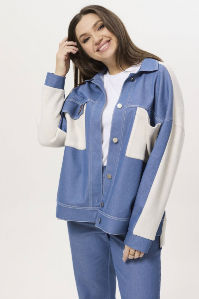 Брюки, жакет Ma Сherie 3044 голубой+молочный - фото 2