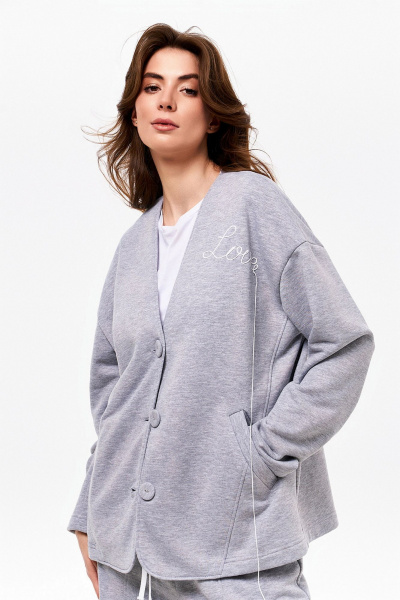 Демисезонный серый кардиган и брюки из трикотажа из футера KaVaRi 8018.1 серый - фото 7