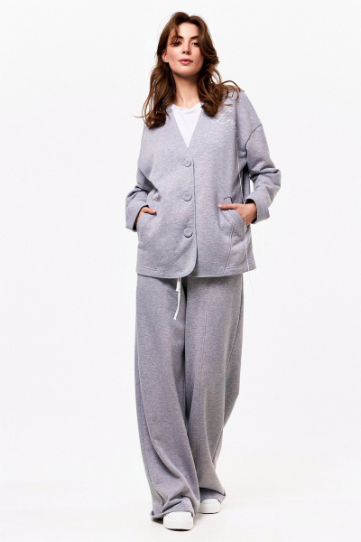 Демисезонный серый кардиган и брюки из трикотажа из футера KaVaRi 8018.1 серый - фото 5
