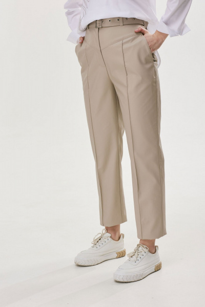 Брюки из экокожи зауженные с поясом и карманами Lyushe 3696 - фото 7