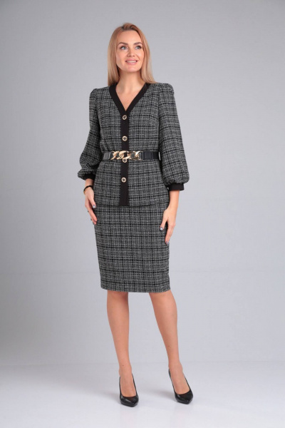 Демисезонный серый комплект жакет и юбка из вискозы Gamma Gracia 509 серый_черная_клетка - фото 3