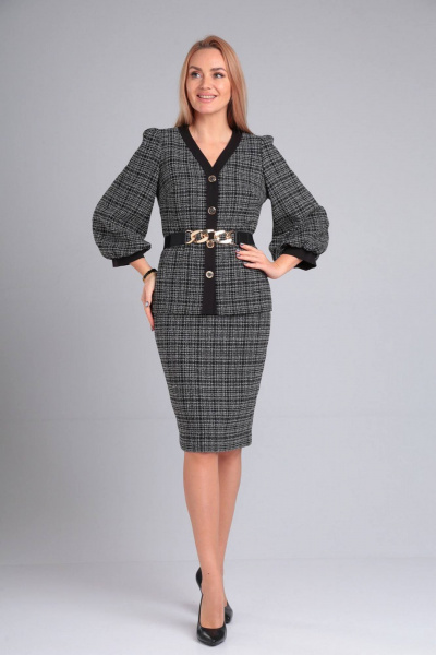 Демисезонный серый комплект жакет и юбка из вискозы Gamma Gracia 509 серый_черная_клетка - фото 2
