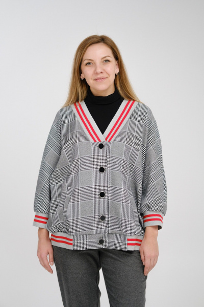 Бомбер с цельновыкроенными рукавами и застежкой на пуговицы Pretty 1093 черно-белый - фото 1