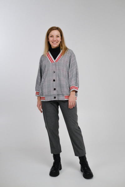 Бомбер с цельновыкроенными рукавами и застежкой на пуговицы Pretty 1093 черно-белый - фото 2