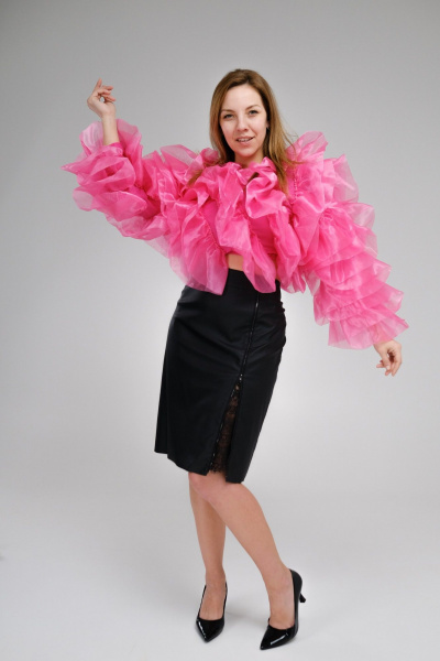 Юбка из эко-кожи с кружевом и молнией черная Klever 297 черный - фото 4