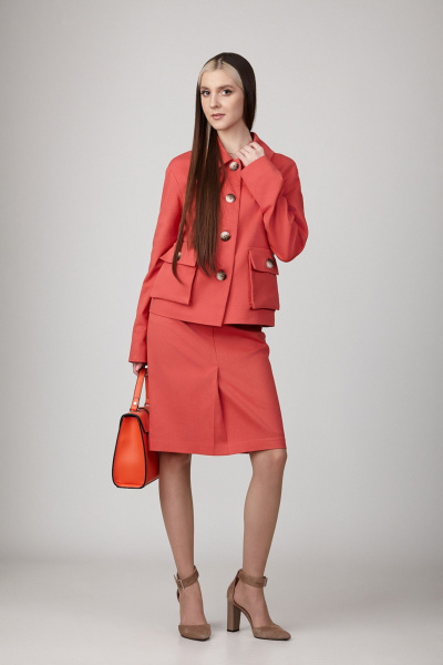 Джинсовый комплект оранжевый с объемными карманами и складками Rosheli 890/1 - фото 1