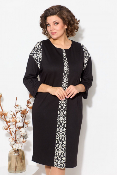 Длинное трикотажное платье со спущенным плечом Fortuna ШЖ 723 черный - фото 3