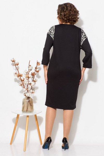 Длинное трикотажное платье со спущенным плечом Fortuna ШЖ 723 черный - фото 4