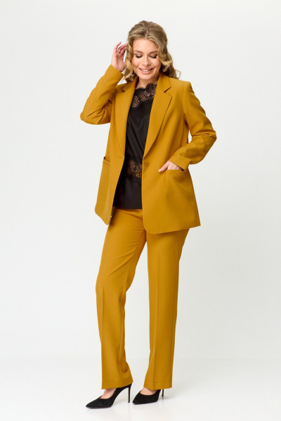 Блуза, брюки, жакет T&N 7494 горчица+черный - фото 1