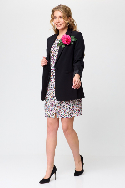 Жакет, платье T&N 7498 черный+«цветной_леопард» - фото 1