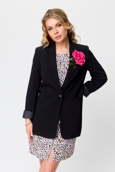 Жакет, платье T&N 7498 черный+«цветной_леопард» - фото 9
