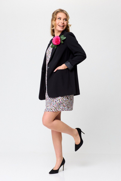 Жакет, платье T&N 7498 черный+«цветной_леопард» - фото 4