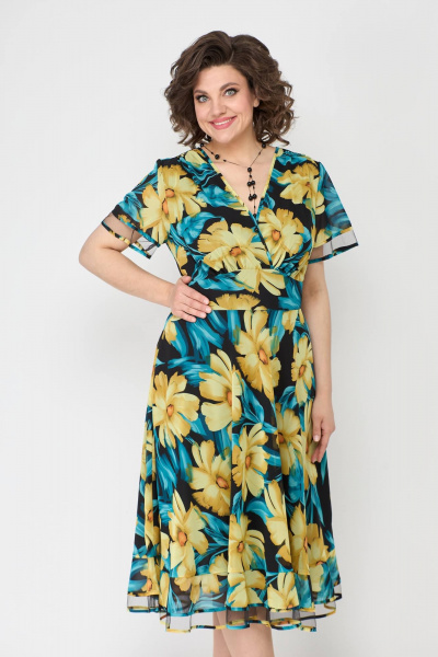 Платье из шифона с кокетой и воланами в зеленом Solomeya Lux 966 - фото 6