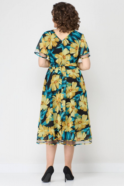 Платье из шифона с кокетой и воланами в зеленом Solomeya Lux 966 - фото 4