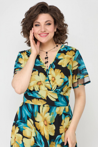 Платье из шифона с кокетой и воланами в зеленом Solomeya Lux 966 - фото 2