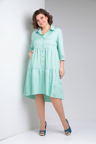 Платье свободного кроя из текстиля с функциональными карманами LadisLine 1271 нежная_мята - фото 3