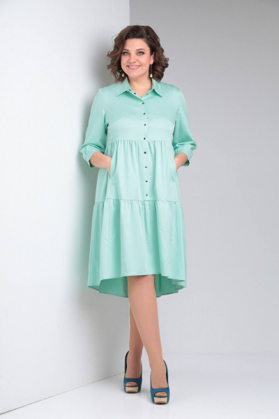 Платье свободного кроя из текстиля с функциональными карманами LadisLine 1271 нежная_мята - фото 1
