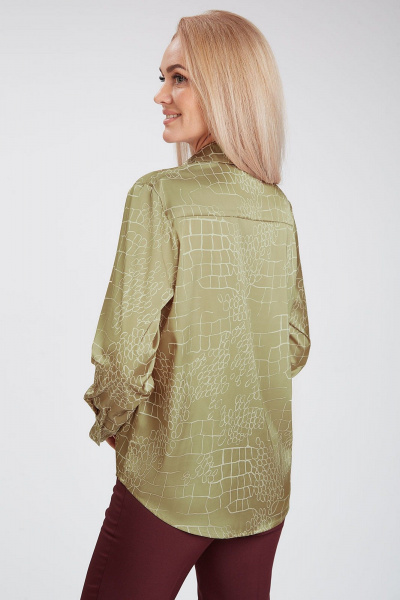 Блузка с принтом «камешки» из атласного текстиля IVARI 416/1 принт_камешки.оливка - фото 7
