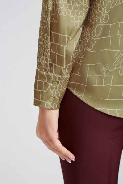 Блузка с принтом «камешки» из атласного текстиля IVARI 416/1 принт_камешки.оливка - фото 6