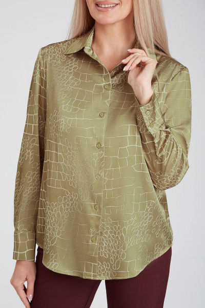 Блузка с принтом «камешки» из атласного текстиля IVARI 416/1 принт_камешки.оливка - фото 5